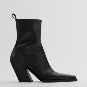 Zara leather boots black cowboy square toe
